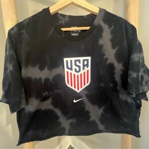 Nike Large crop top cut rolled hem tie-dye short sleeve USA logo graphic print